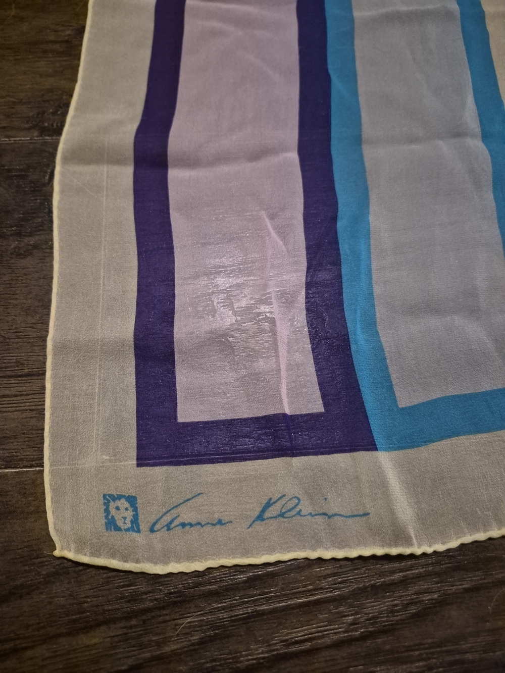Anne Klein Cream Scarf with Blue and Purple Border Stripes